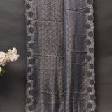 Charcoal Grey Geometric Weave Saree With Hand Embroidered Beaded Border