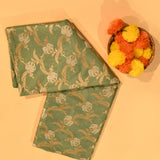 Sage Green Dual Tone Zari All-Over Floral Plant Jaal Pure Silk Banarasi Saree With Dense Floral Pallu