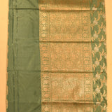 Sage Green Dual Tone Zari All-Over Floral Plant Jaal Pure Silk Banarasi Saree With Dense Floral Pallu