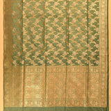 Sage Green Dual Tone Zari All-Over Floral Plant Jaal Pure Silk Banarasi Saree With Dense Floral Pallu