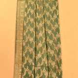 Sage Green Dual Tone Zari All-Over Floral Plant Jaal Pure Silk Banarasi Saree With Dense Floral Pallu