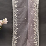 Ivory Hand Embroidered Net Saree With Heavy Pearl Floral Border