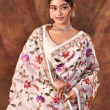 White Embroidered Tissue Silk Saree