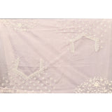 Ivory Hand Embroidered Net Saree With Heavy Pearl Floral Border