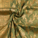 Sage Green Dual Tone Zari All-Over Floral Plant Jaal Pure Silk Banarasi Saree With Dense Floral Pallu