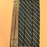 Teal Green & Navy Blue Gold Zari Diagonal Stripe Pure Silk Banarasi Saree With Leaf Motif Pallu