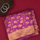 Purple Silk Banarasi Saree With Gold Lotus Brocade And Scalloped Border