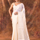 Pearl White Floral Silk Blend Saree