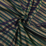 Teal Green & Navy Blue Gold Zari Diagonal Stripe Pure Silk Banarasi Saree With Leaf Motif Pallu