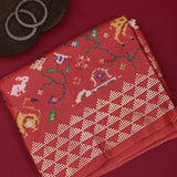 Red Ikat-Print Saree With Patola-Style Peacock Motif And Sequin Border