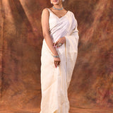 Pearl White Floral Silk Blend Saree