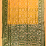 Yellow & Green Gold Zari Floral Jaal Pure Silk Banarasi Saree With Contrast Green Pallu