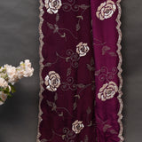 Maroon Hand Embroidered Georgette Saree With Heavy Sequin Rose Border