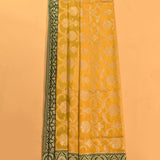 Yellow & Green Gold Zari Floral Jaal Pure Silk Banarasi Saree With Contrast Green Pallu