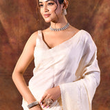 Pearl White Floral Silk Blend Saree