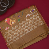 Olive Mustard Ikat-Print Saree With Giraffe Motif And Sequin Border