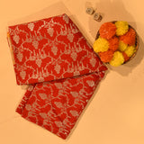 Red & Mustard Silver Zari Floral Jaal Pure Silk Banarasi Saree With Contrast Mustard Pallu