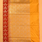 Red & Mustard Silver Zari Floral Jaal Pure Silk Banarasi Saree With Contrast Mustard Pallu