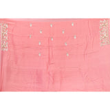 Rose Pink Hand Embroidered Georgette Saree With Mirror Work Floral Border