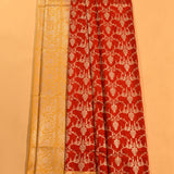 Red & Mustard Silver Zari Floral Jaal Pure Silk Banarasi Saree With Contrast Mustard Pallu
