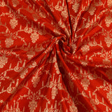 Red & Mustard Silver Zari Floral Jaal Pure Silk Banarasi Saree With Contrast Mustard Pallu