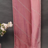 Pink Hand Embroidered Georgette Saree With Pearl Zari Border