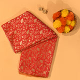 Red & Beige Silver Zari All-Over Floral Jaal Pure Silk Banarasi Saree With Paisley Pallu