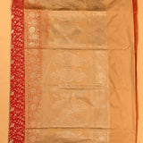 Red & Beige Silver Zari All-Over Floral Jaal Pure Silk Banarasi Saree With Paisley Pallu