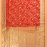 Red & Beige Silver Zari All-Over Floral Jaal Pure Silk Banarasi Saree With Paisley Pallu