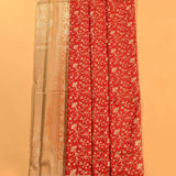 Red & Beige Silver Zari All-Over Floral Jaal Pure Silk Banarasi Saree With Paisley Pallu