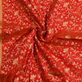 Red & Beige Silver Zari All-Over Floral Jaal Pure Silk Banarasi Saree With Paisley Pallu