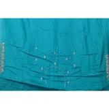Teal Hand Embroidered Saree With Mirror Work Floral Border