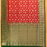 Red & Green Gold Zari Floral Jaal Pure Silk Banarasi Saree With Contrast Green Pallu
