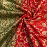 Red & Green Gold Zari Floral Jaal Pure Silk Banarasi Saree With Contrast Green Pallu