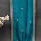 Peacock Blue Hand Embroidered Saree With Multi-Row Sequin Border