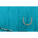 Peacock Blue Hand Embroidered Saree With Multi-Row Sequin Border