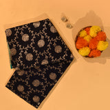Black & Teal Gold Zari Floral Butti Pure Silk Banarasi Saree With Contrast Teal Pallu