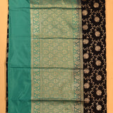 Black & Teal Gold Zari Floral Butti Pure Silk Banarasi Saree With Contrast Teal Pallu