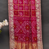 Pink Bandhani Hand Embroidered Designer Saree With Mirror Work