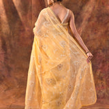 Light Yellow Floral Tissue Organza Saree
