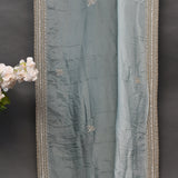 Powder Blue Hand Embroidered Saree With Sequinned Lotus Border