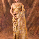 Golden Yellow Embroidered Tissue Silk Saree