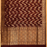 Maroon Dual Tone Zari All-Over Floral Plant Jaal Pure Silk Banarasi Saree With Dense Floral Pallu
