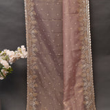Rose Gold Crinkle Georgette Saree With All Over Hand Embroidered Sequin Floral Design