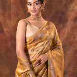 Golden Yellow Embroidered Tissue Silk Saree