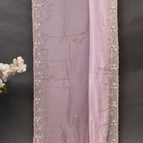 Baby Pink Georgette Saree With Hand Embroidered Mirror And Pearl Floral Border