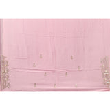 Baby Pink Georgette Saree With Hand Embroidered Mirror And Pearl Floral Border