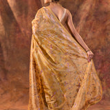 Golden Yellow Embroidered Tissue Silk Saree