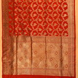 Red Dual Tone Zari Floral Jaal Pure Silk Banarasi Saree With Geometric Diamond Zari Pallu
