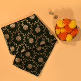 Dark Green & Teal Gold Zari Floral Butti Pure Silk Banarasi Saree With Contrast Teal Pallu